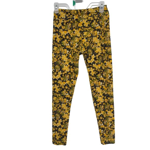 LulaRoe Leggings Colorful Vibrant Floral Print Pants One Size Stretch Gold Green - Picture 2 of 6
